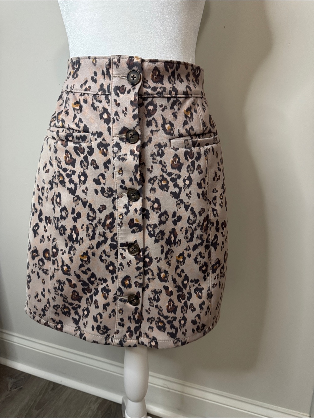 Maurices Beige Leopard-Print Button-Front Mini Skirt